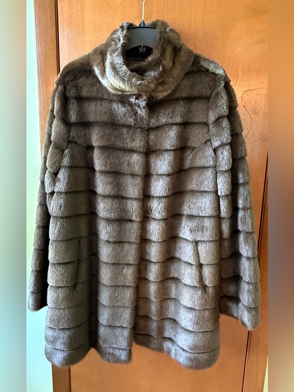 Anne Klein Plush Brown Faux Fur Pea Coat